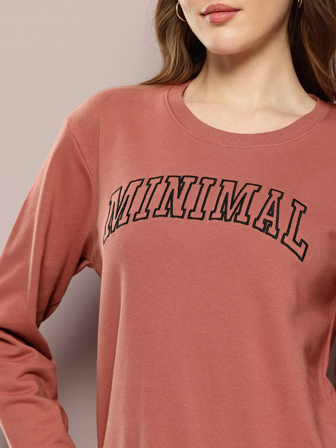 Womens Full Sleeve Round Neck Embroidered Relaxed Fit Tshirts