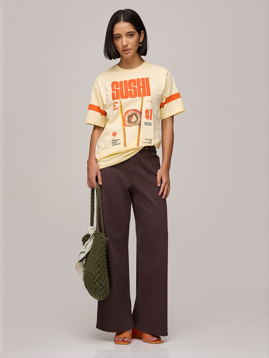 Womens Puff Printed Oversized Fit Cotton T-Shirt