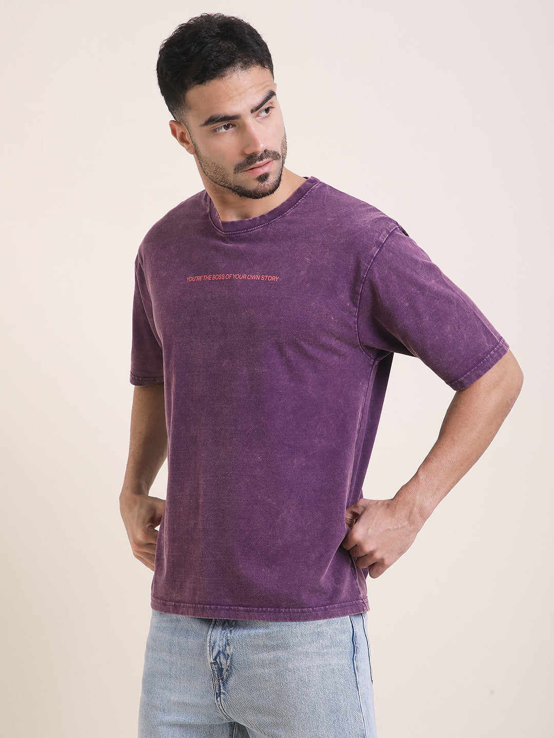 Mens Half Sleeve Round Neck Back Printed Oversized Fit Tshirts
