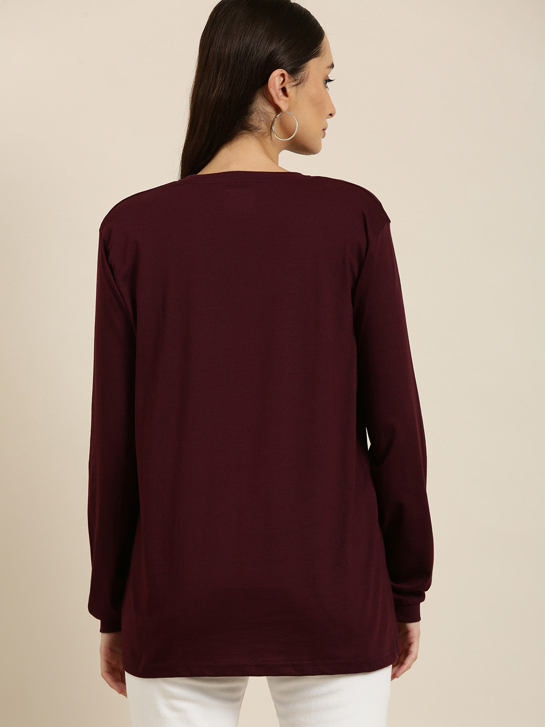 Womens Long Sleeve Round Neck Oversized Fit T-Shirt