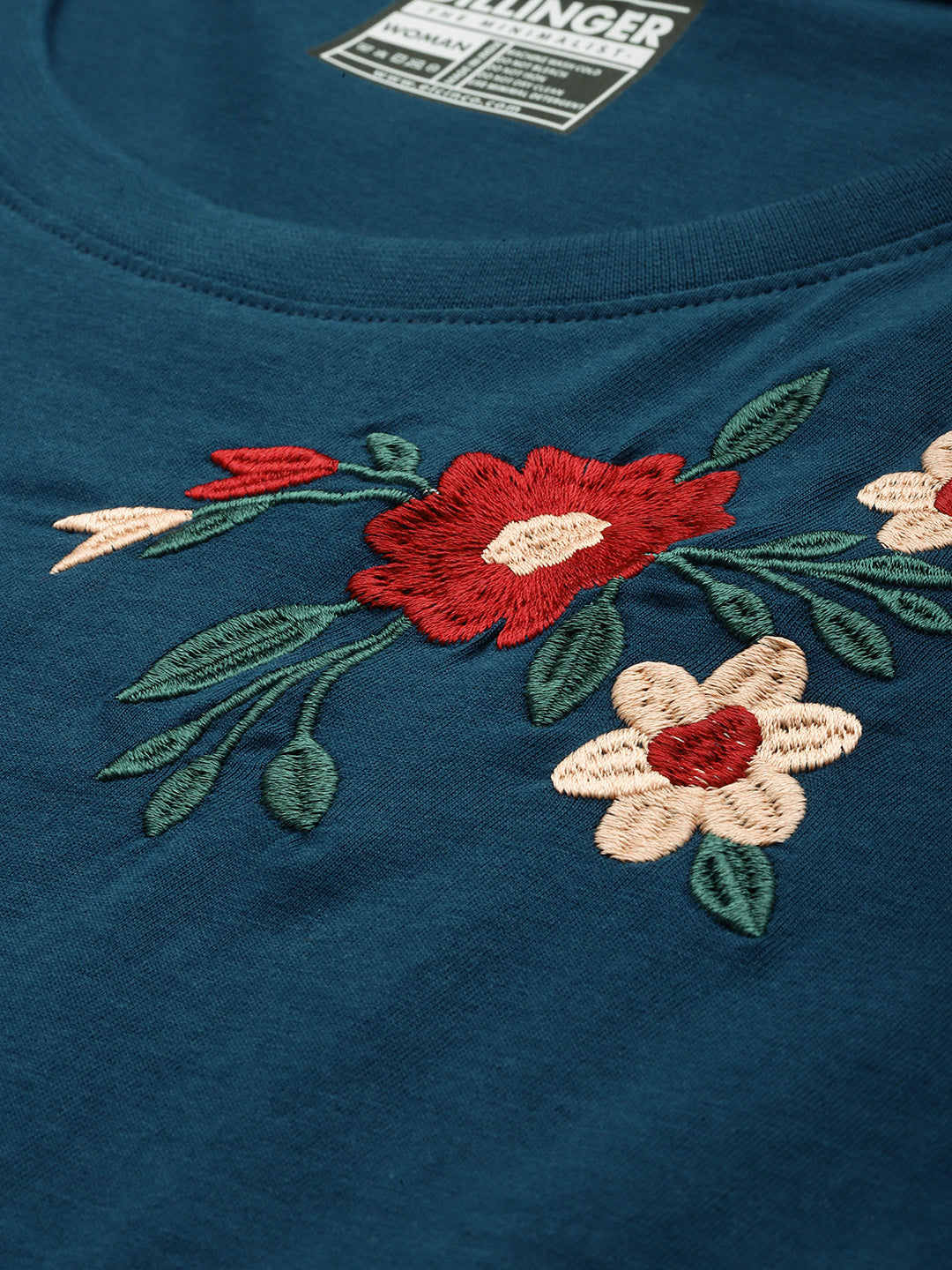 Womens Half Sleeve Round Neck Embroidered Boxy Fit Tshirts