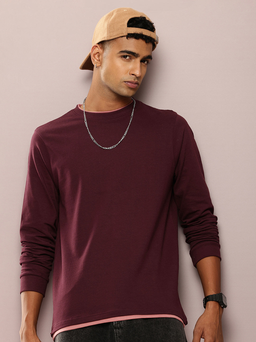 Mens Full Sleeve Round Neck Solid Regular Fit Tshirts
