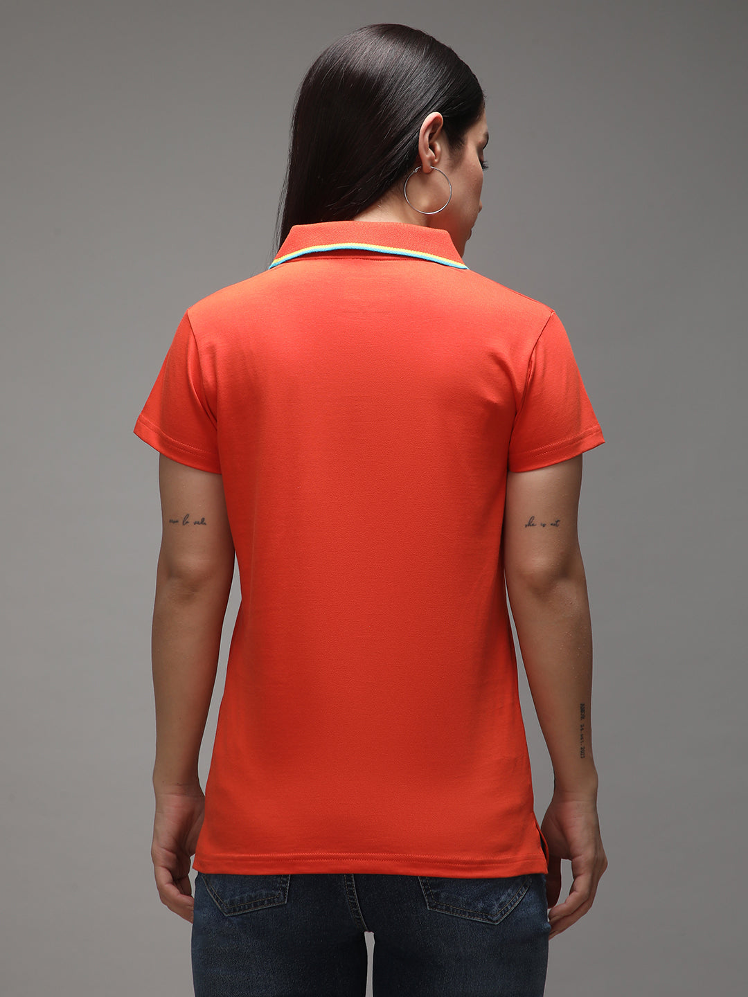 Womens Half Sleeve Polo Neck Solid Regular Fit Tshirts