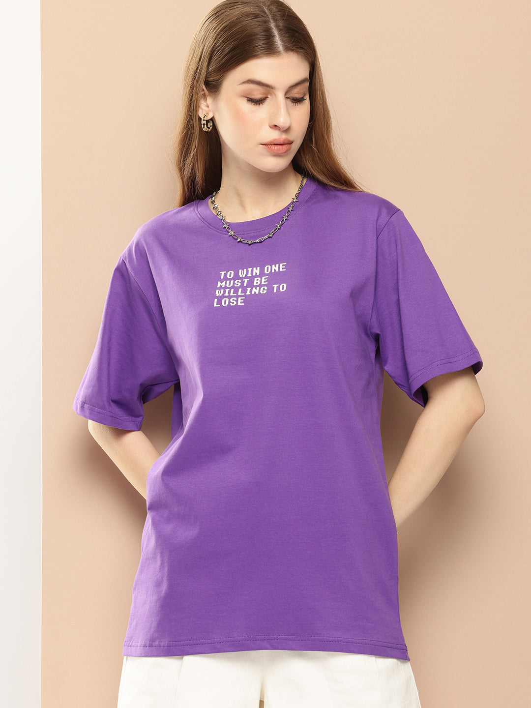 Womens Half Sleeve Round Neck Back Printed Oversized Fit Tshirts