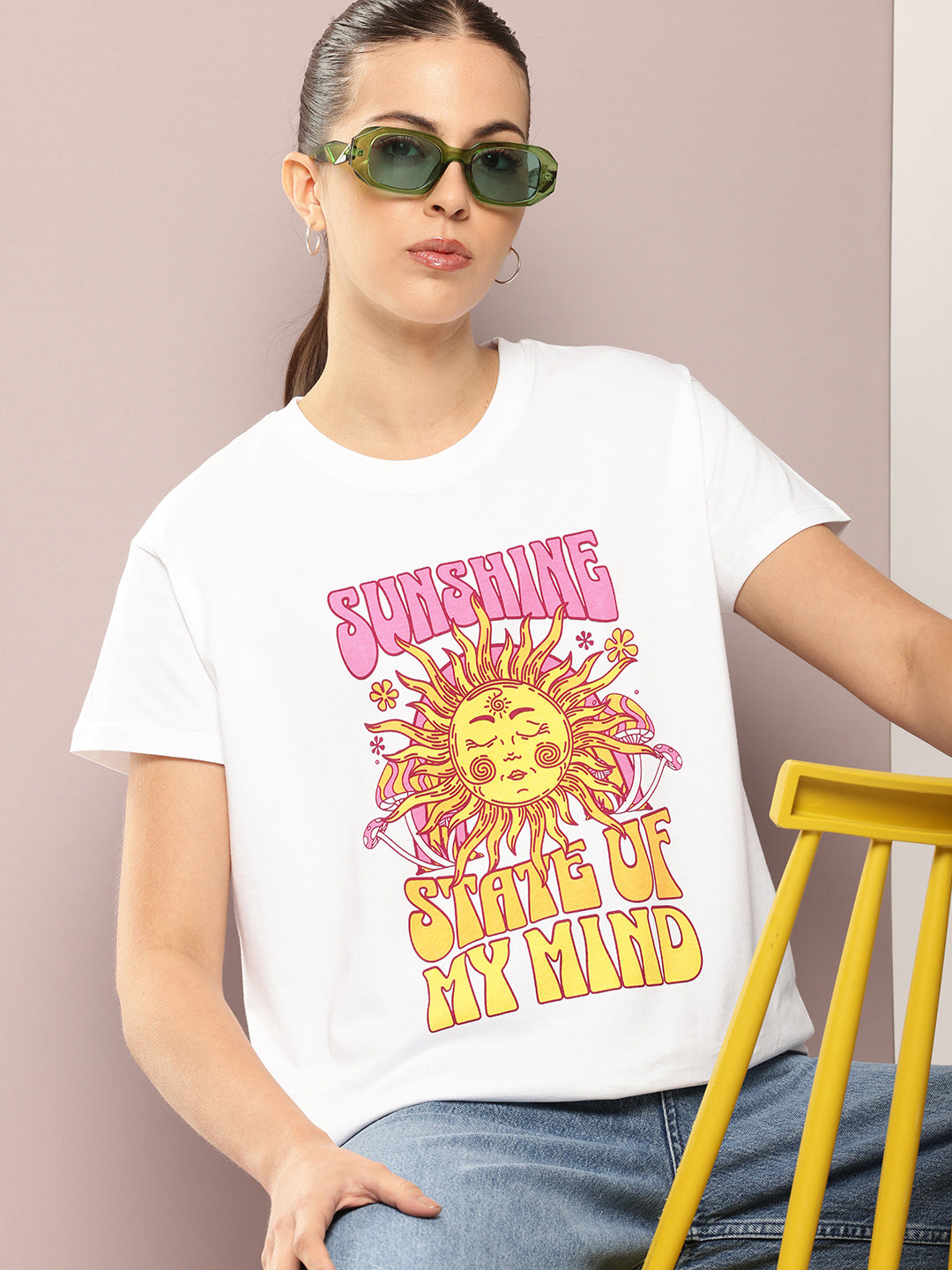 Womens Half Sleeve Round Neck Printed Boxy Fit Tshirts