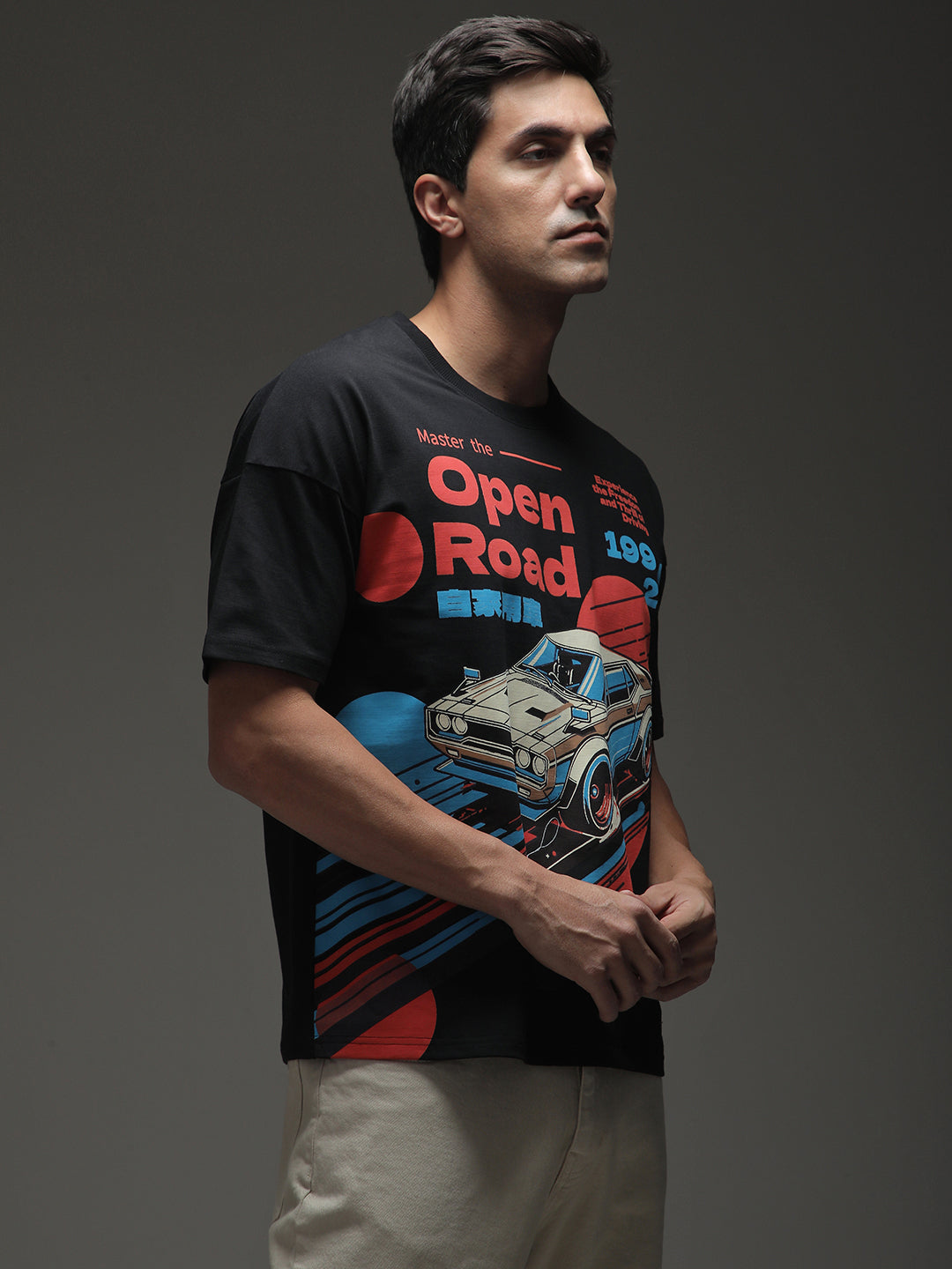 Mens Half Sleeve Drop Shoulder Printed Oversized Fit T-Shirts