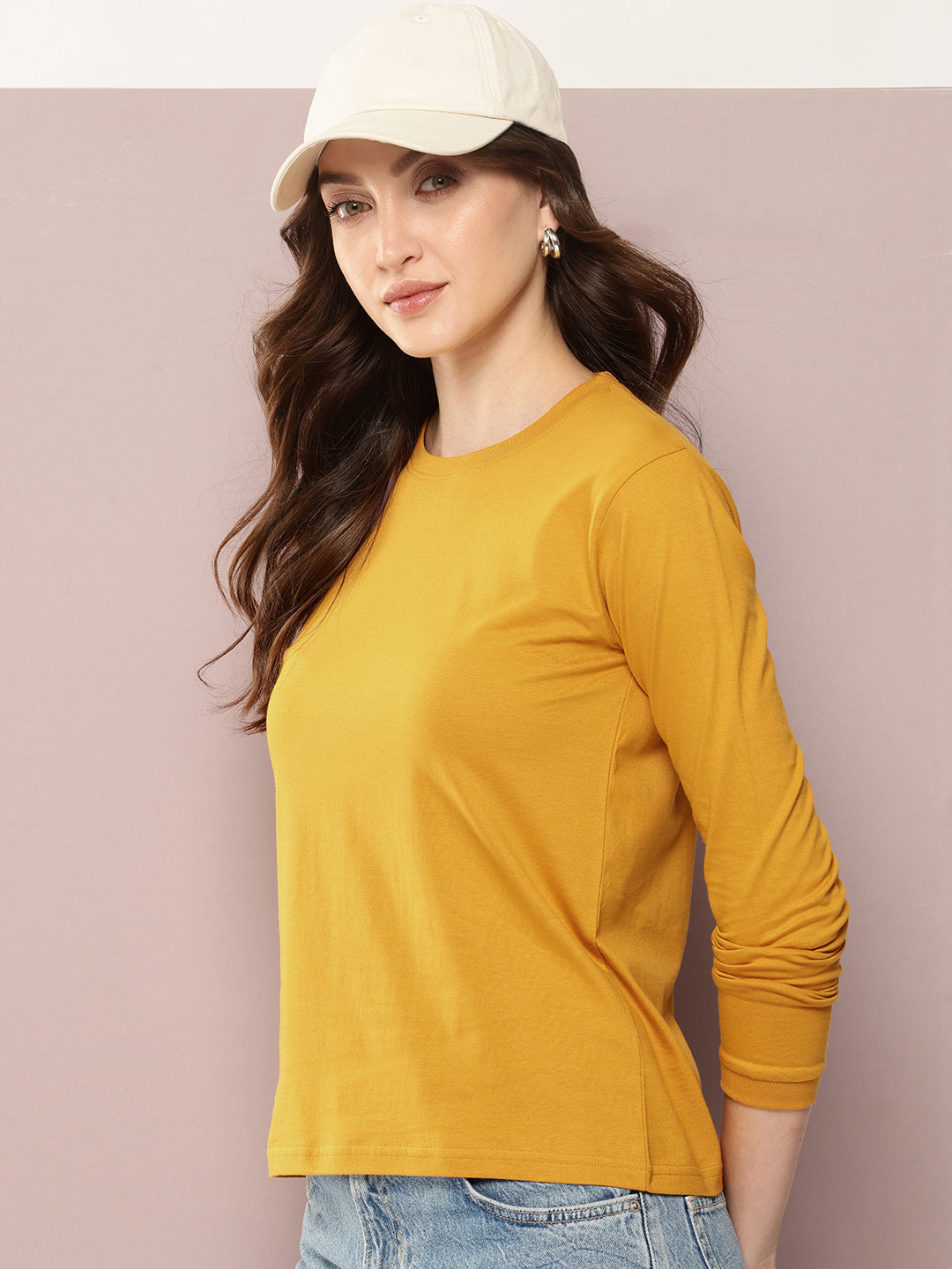 Womens Full Sleeve Round Neck Solid Regular Fit Tshirts