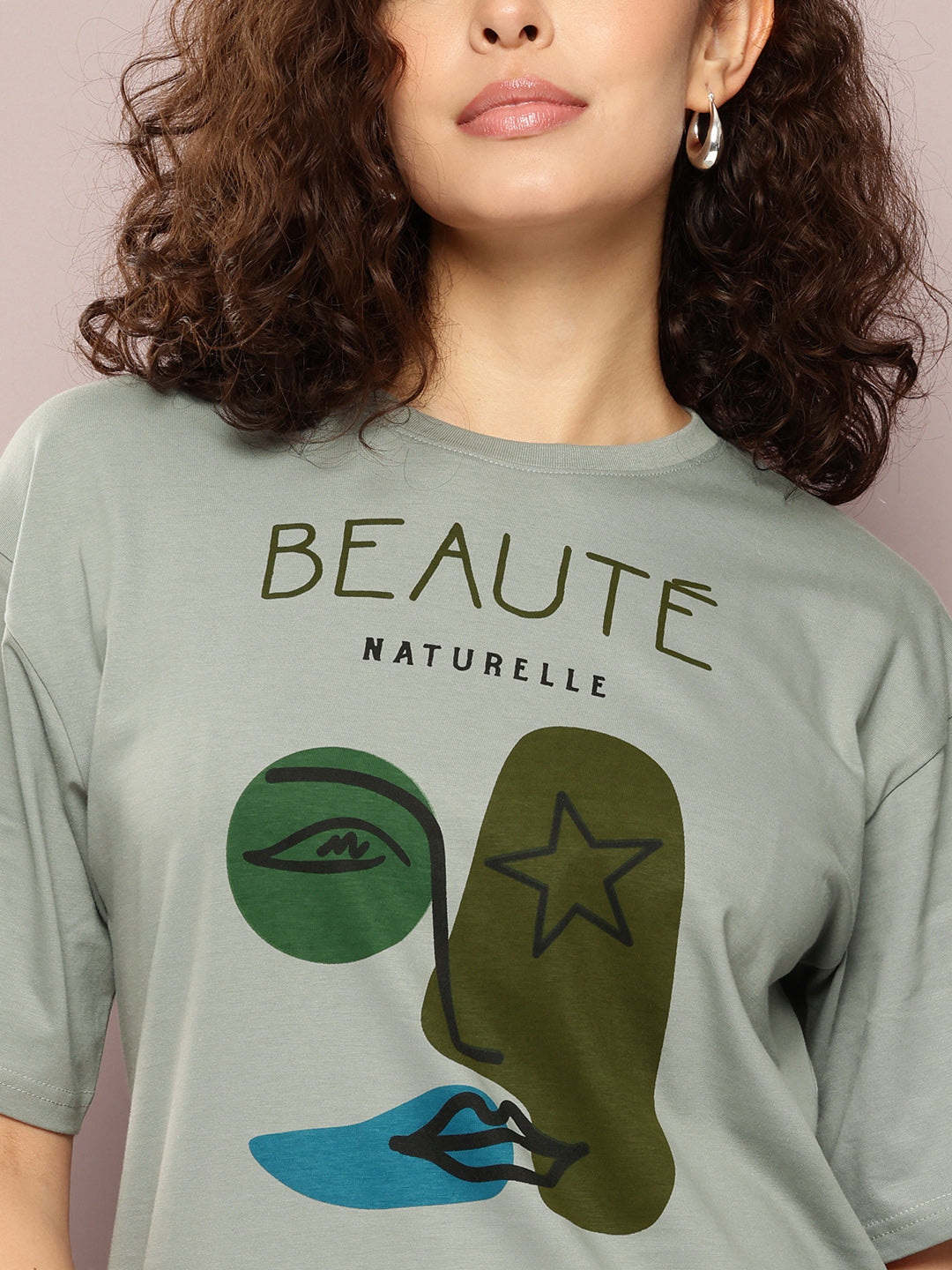 Womens Oversized Short Sleeves Printed Tshirt Dress