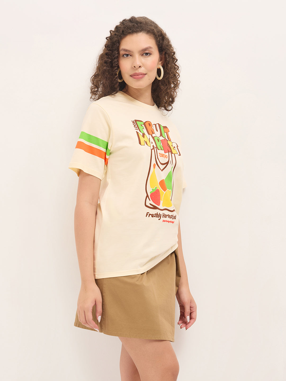 Womens Half Sleeve Round Neck Puff Print Oversized Fit Tshirts