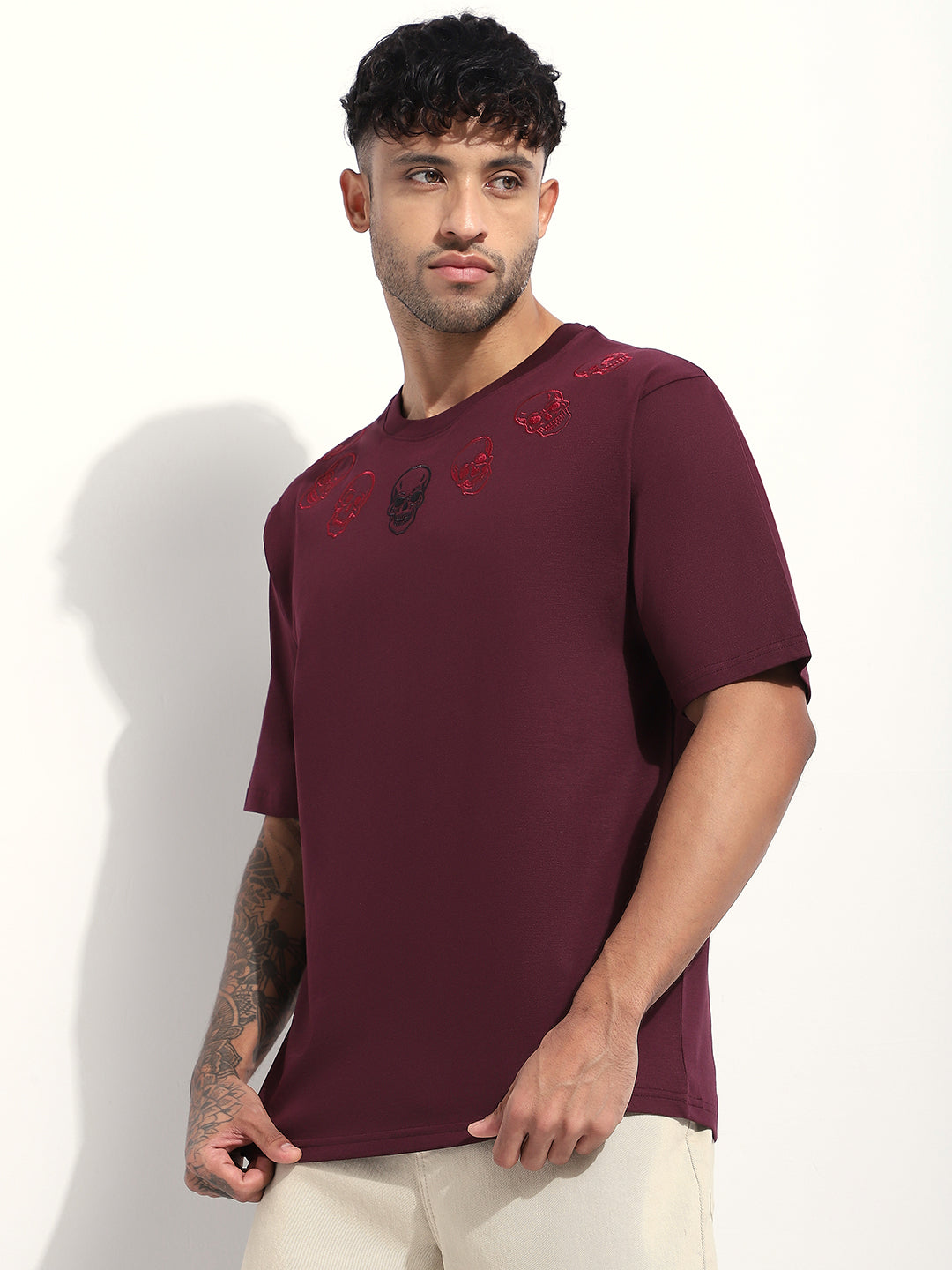Mens Half Sleeve Round Neck Embroidered Oversized Fit Tshirts