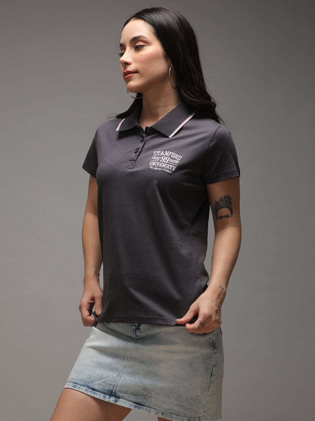 Womens Half Sleeve Polo Neck Solid Regular Fit Tshirts