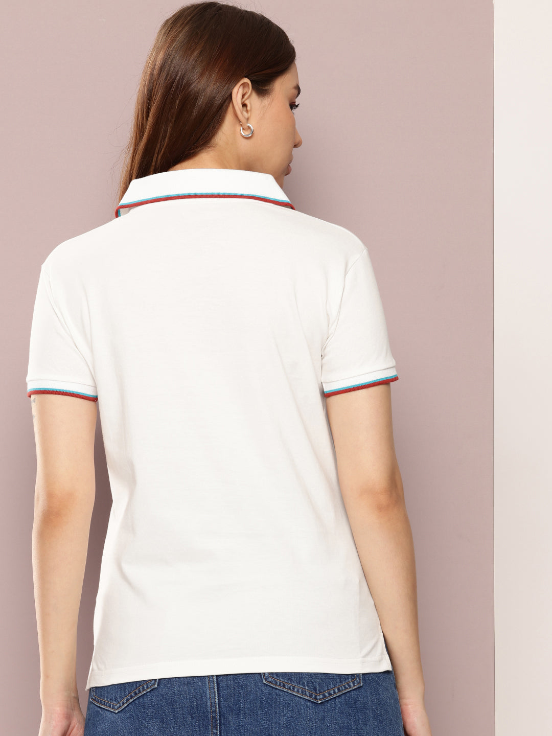 Womens Half Sleeve Polo Neck Embroidered Regular Fit Tshirts