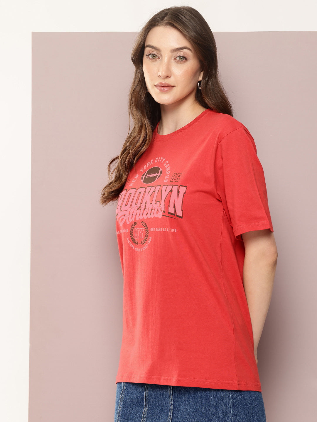 Womens Half Sleeve Round Neck Printed Oversized Fit Tshirts