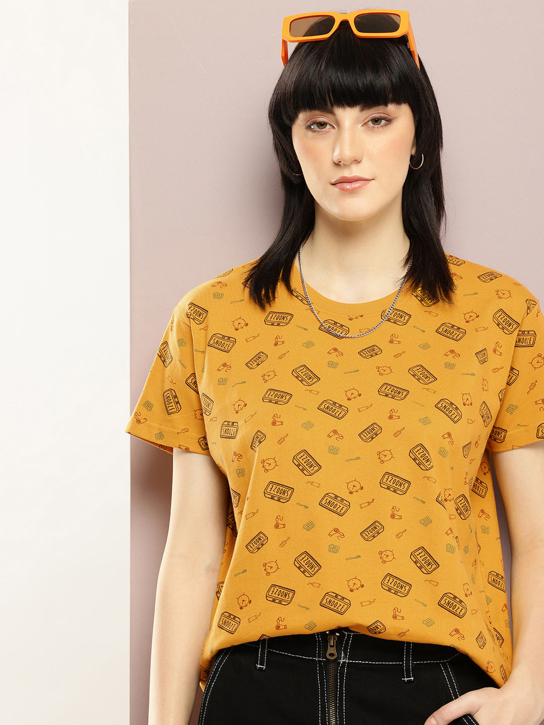 Womens Half Sleeve Round Neck All-Over Printed Boxy Fit Tshirts