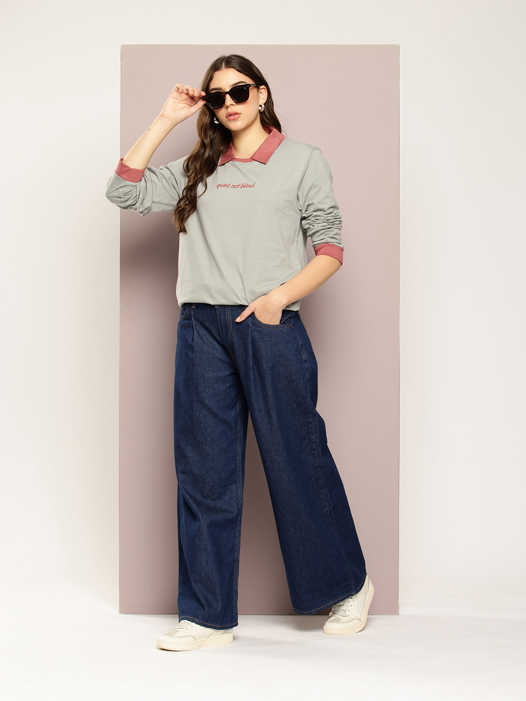 Womens Full Sleeve Polo Neck Printed Oversized Fit Tshirts