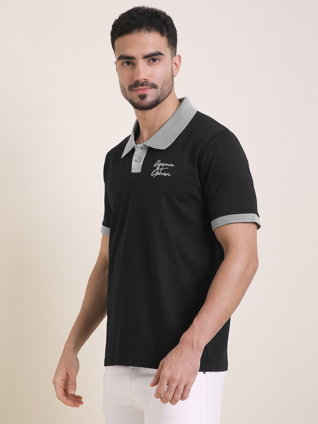 Mens Half Sleeve Polo Neck Back Embroidered Relaxed Fit Tshirts