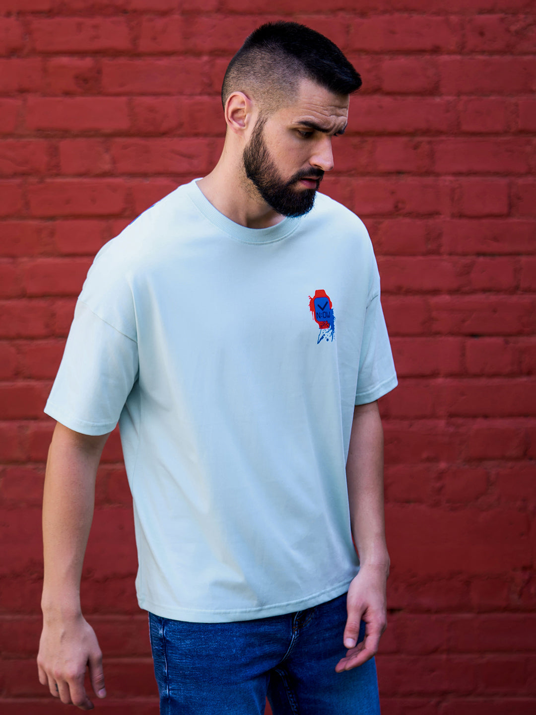 Mens Half Sleeve Drop Shoulder Printed Oversized Fit T-Shirts
