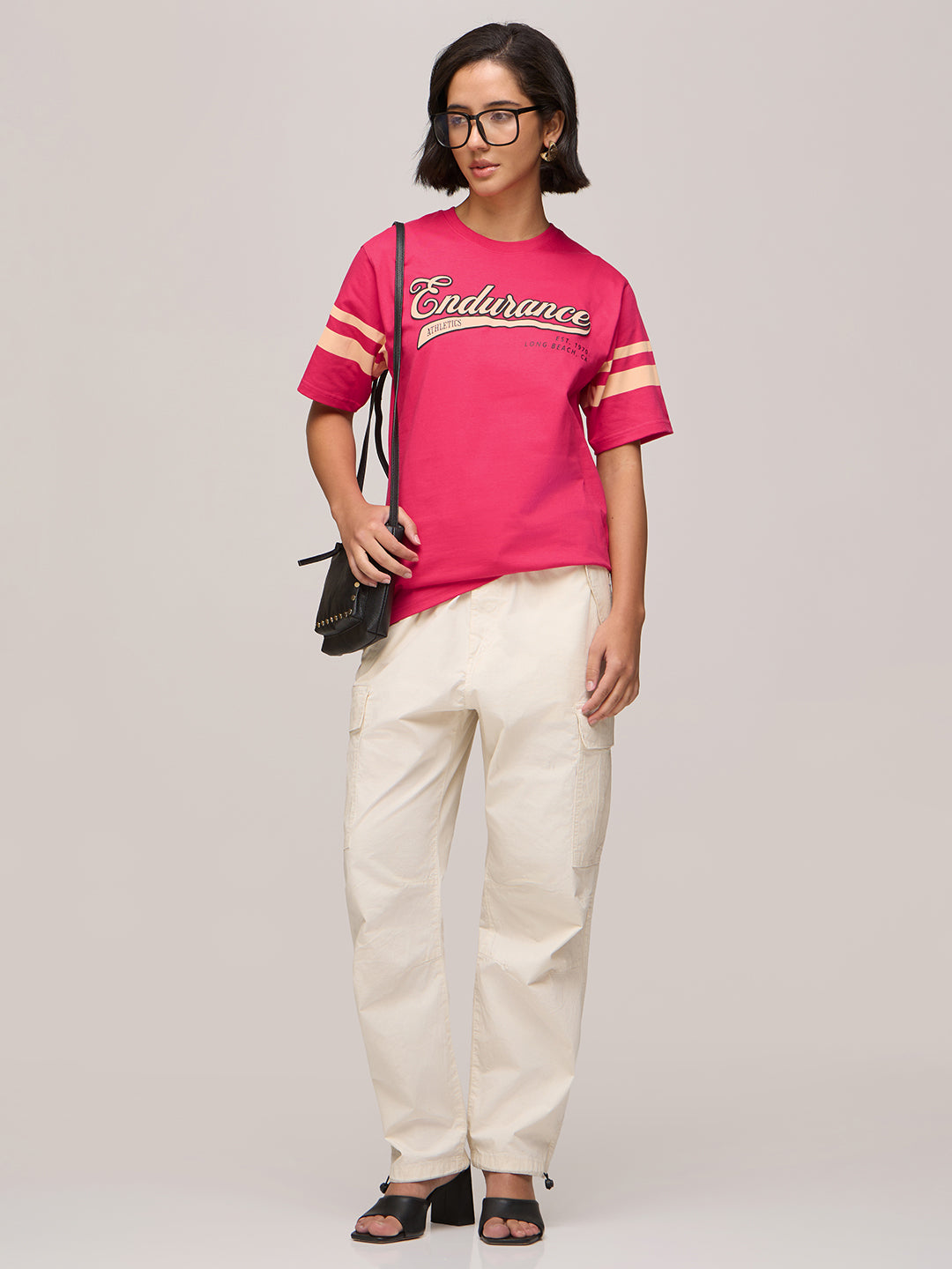 Womens Puff Printed Oversized Fit Cotton T-Shirt