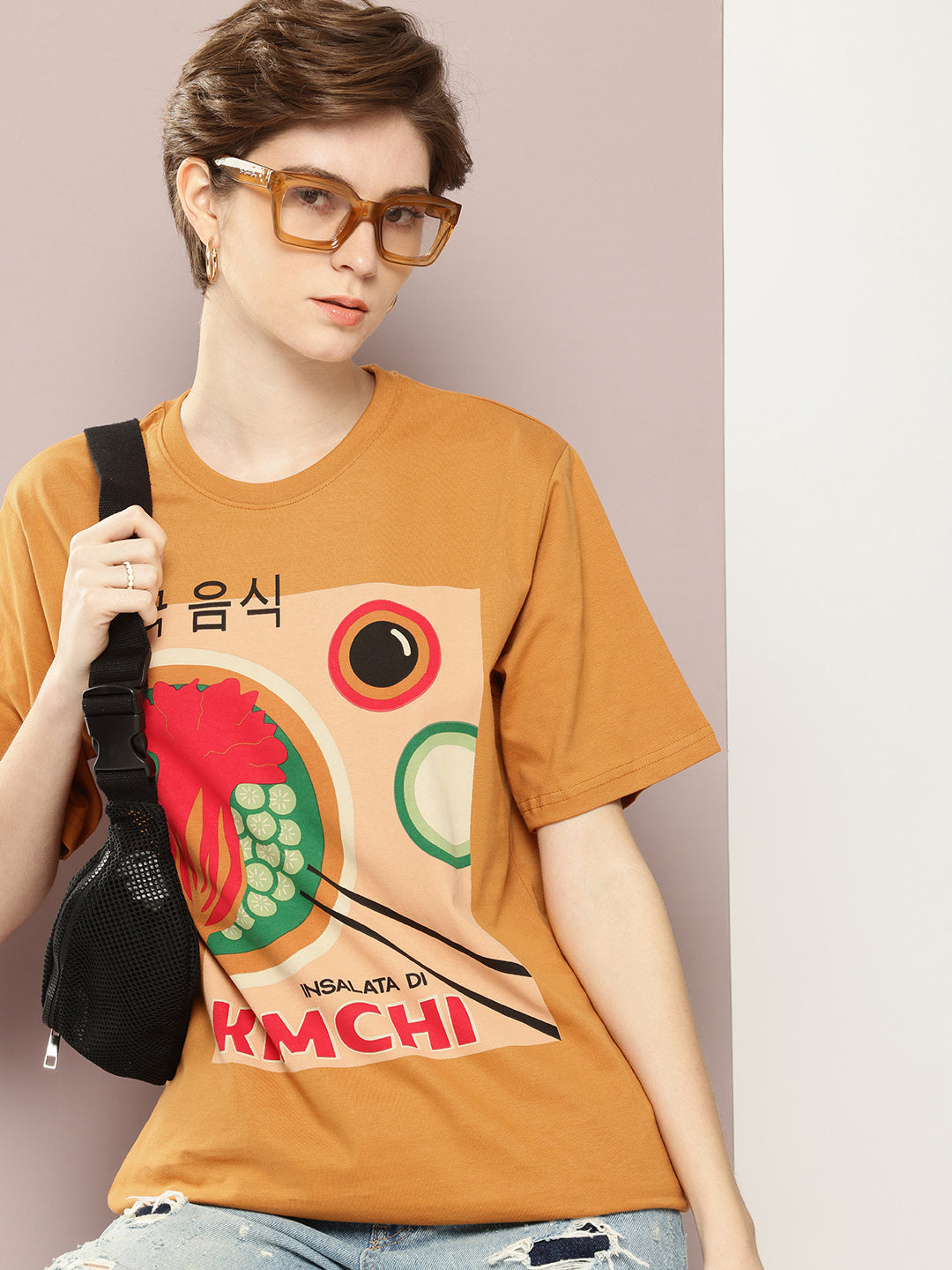 Womens Half Sleeve Round Neck Printed Oversized Fit Tshirts