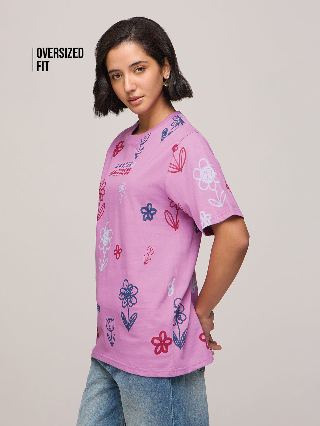 Womens Printed Oversized Fit Cotton T-Shirt
