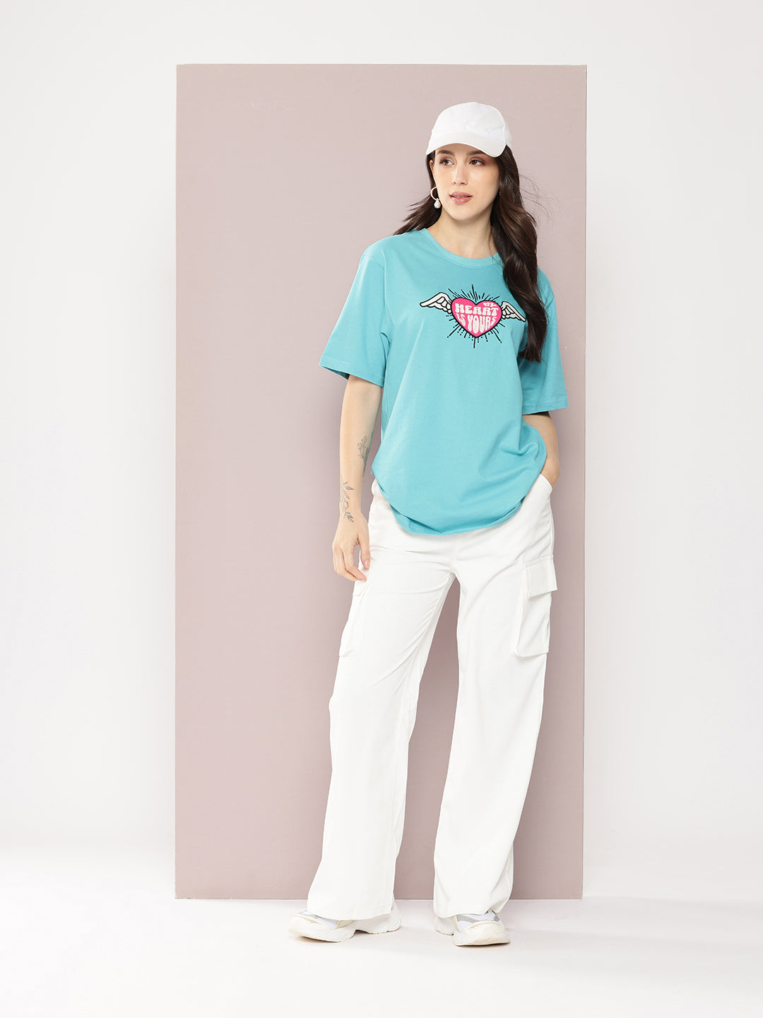 Womens Half Sleeve Round Neck Embroidered Oversized Fit Tshirts
