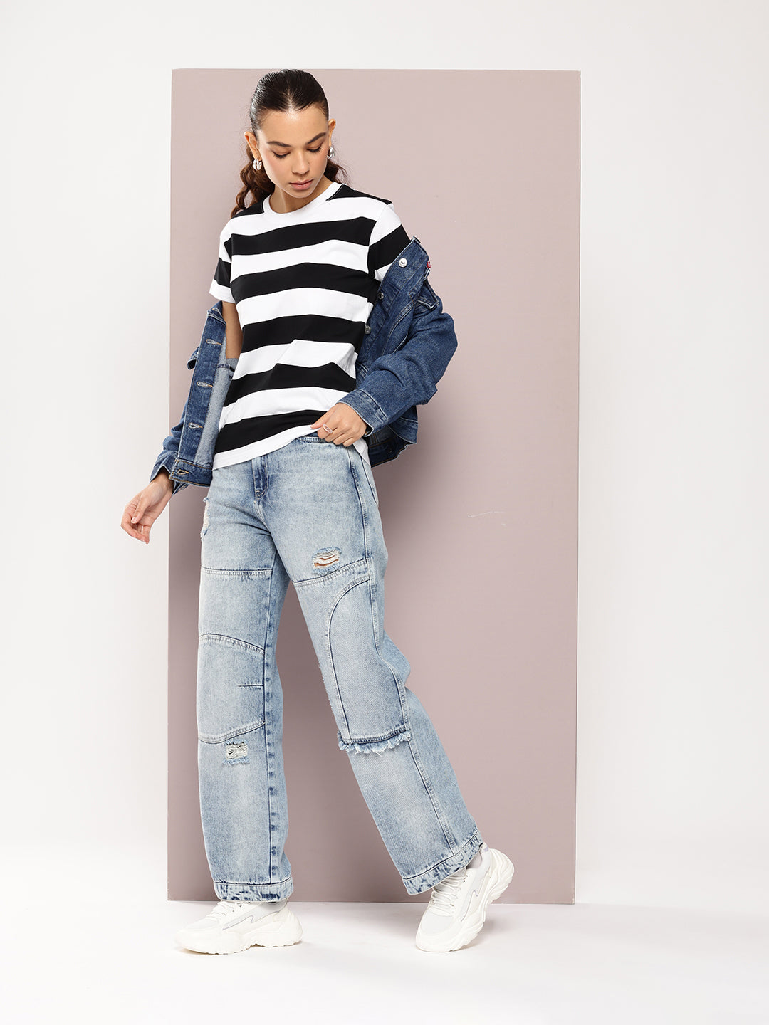 Womens Half Sleeve Round Neck Striped Regular Fit Tshirts