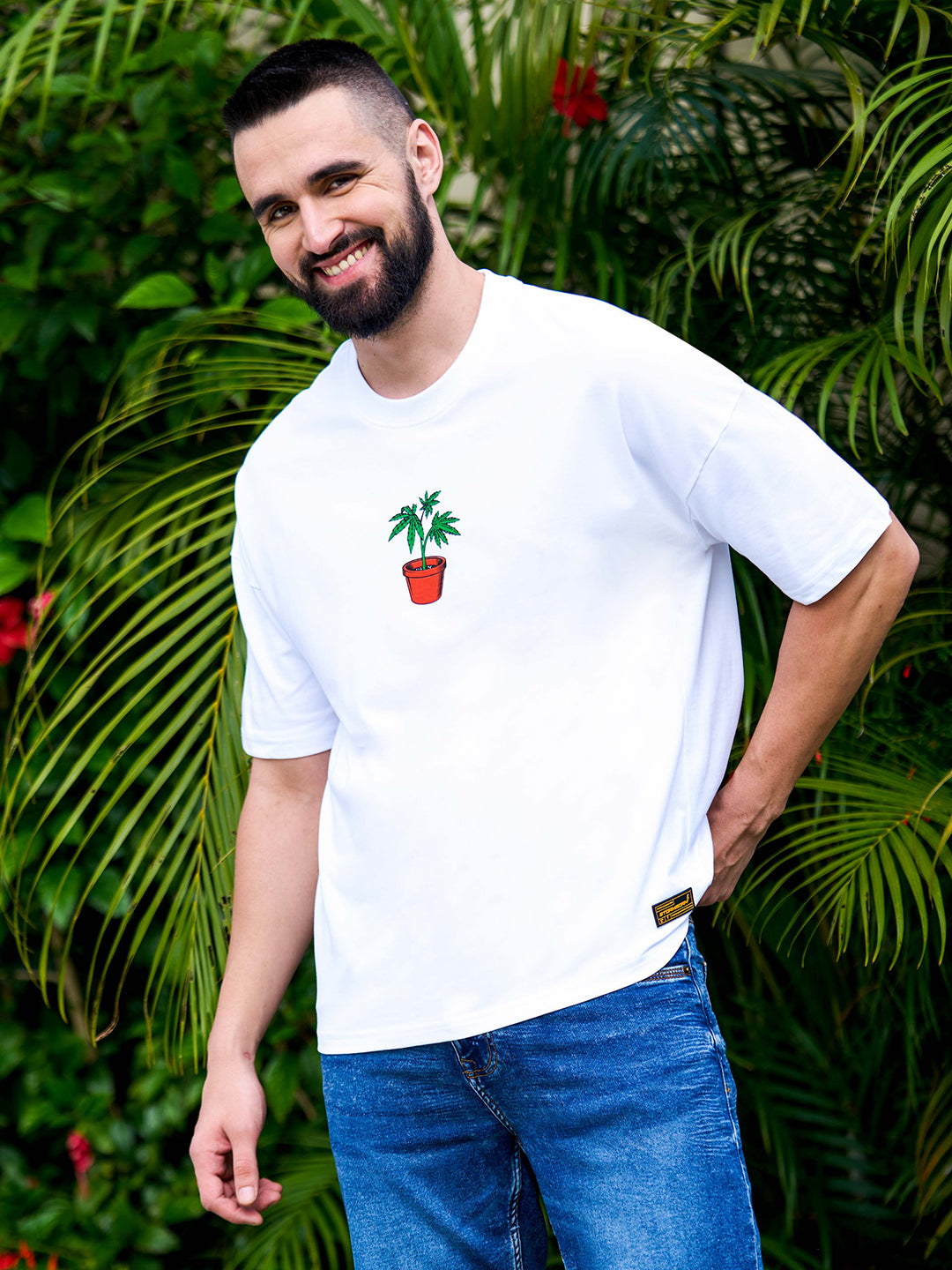 Mens Half Sleeve Drop Shoulder Printed Oversized Fit T-Shirts