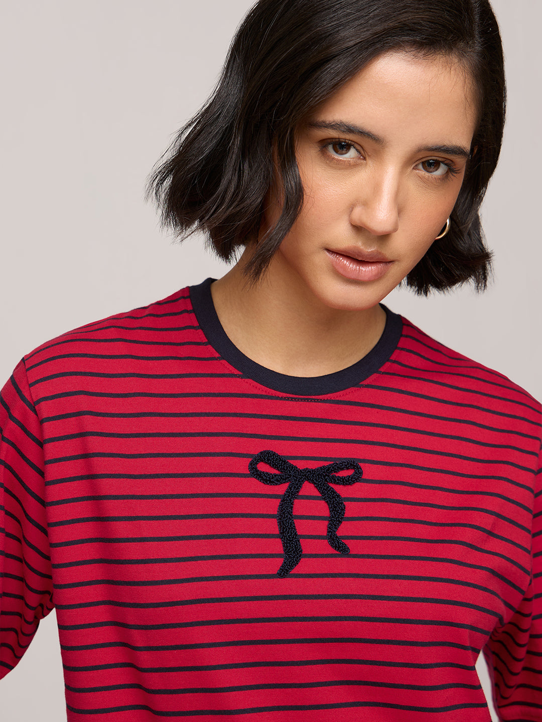 Womens Striped Oversized Fit Cotton T-Shirt