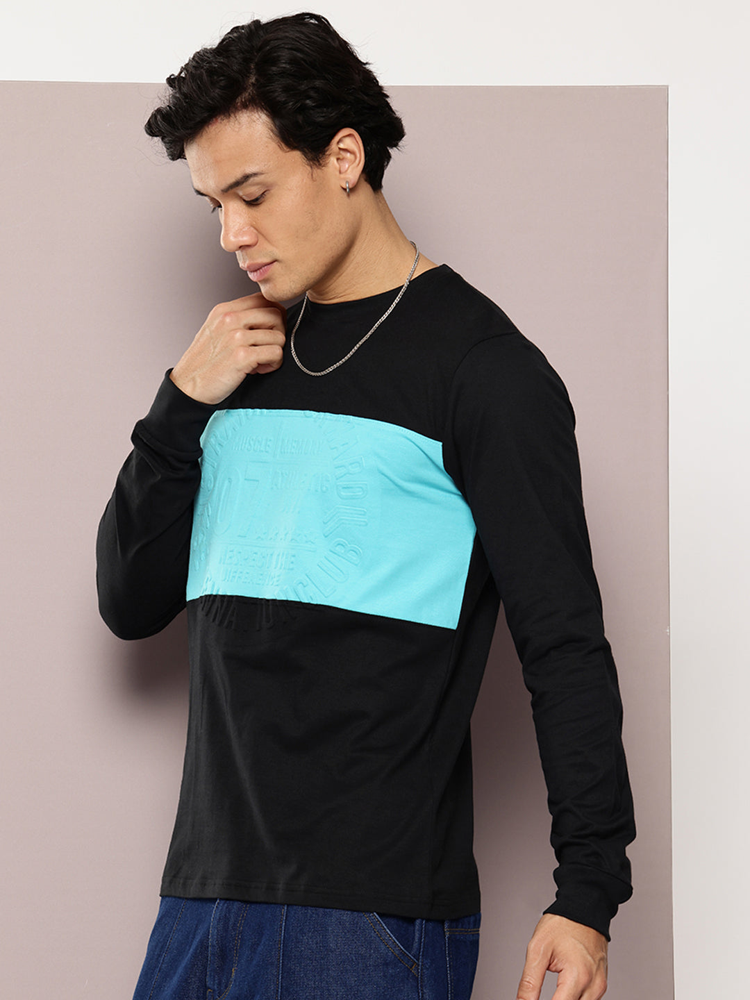 Mens Full Sleeve Round Neck Embellished Regular Fit Tshirts