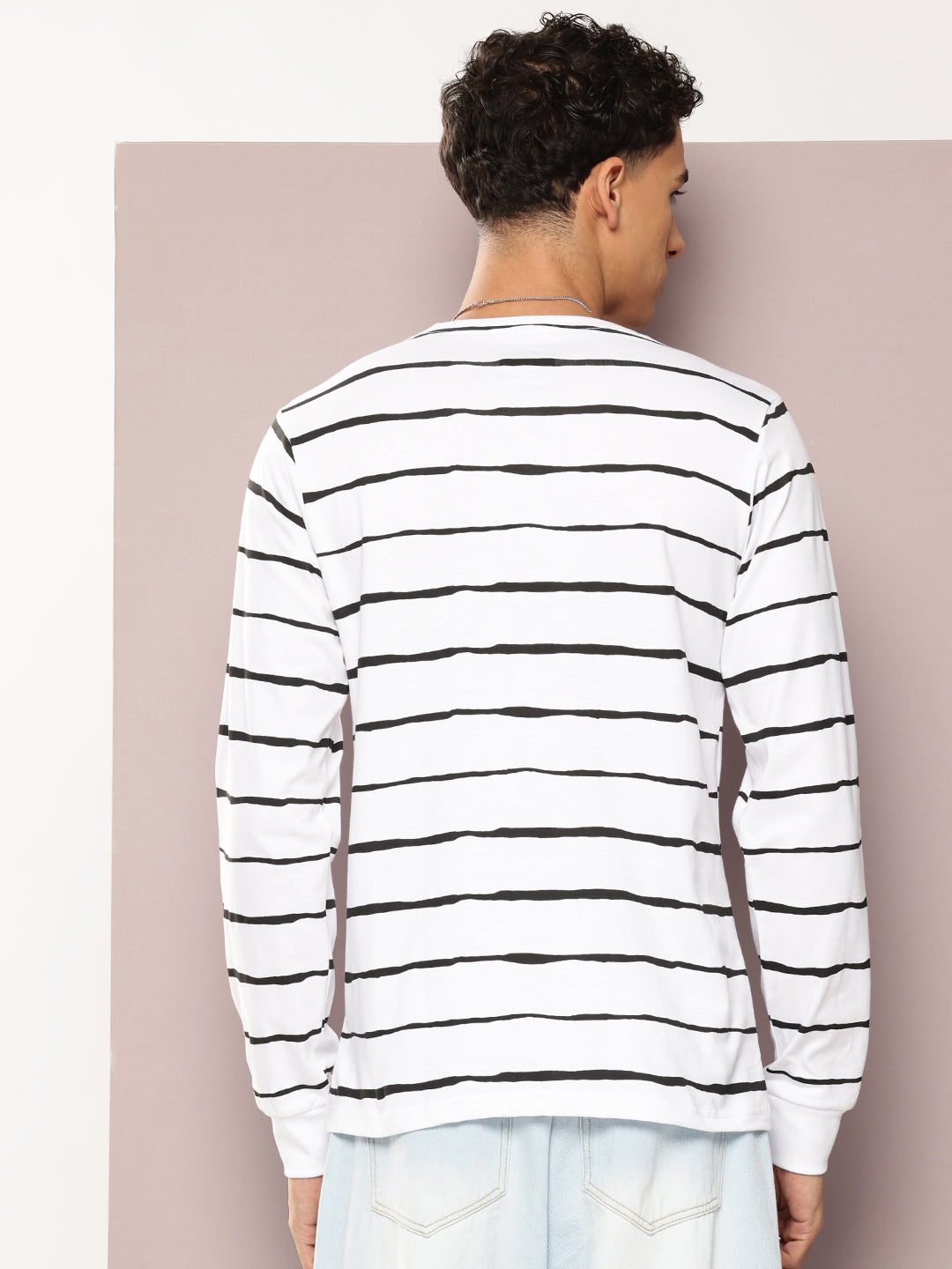 Mens Full Sleeve Round Neck Striped Regular Fit Tshirts