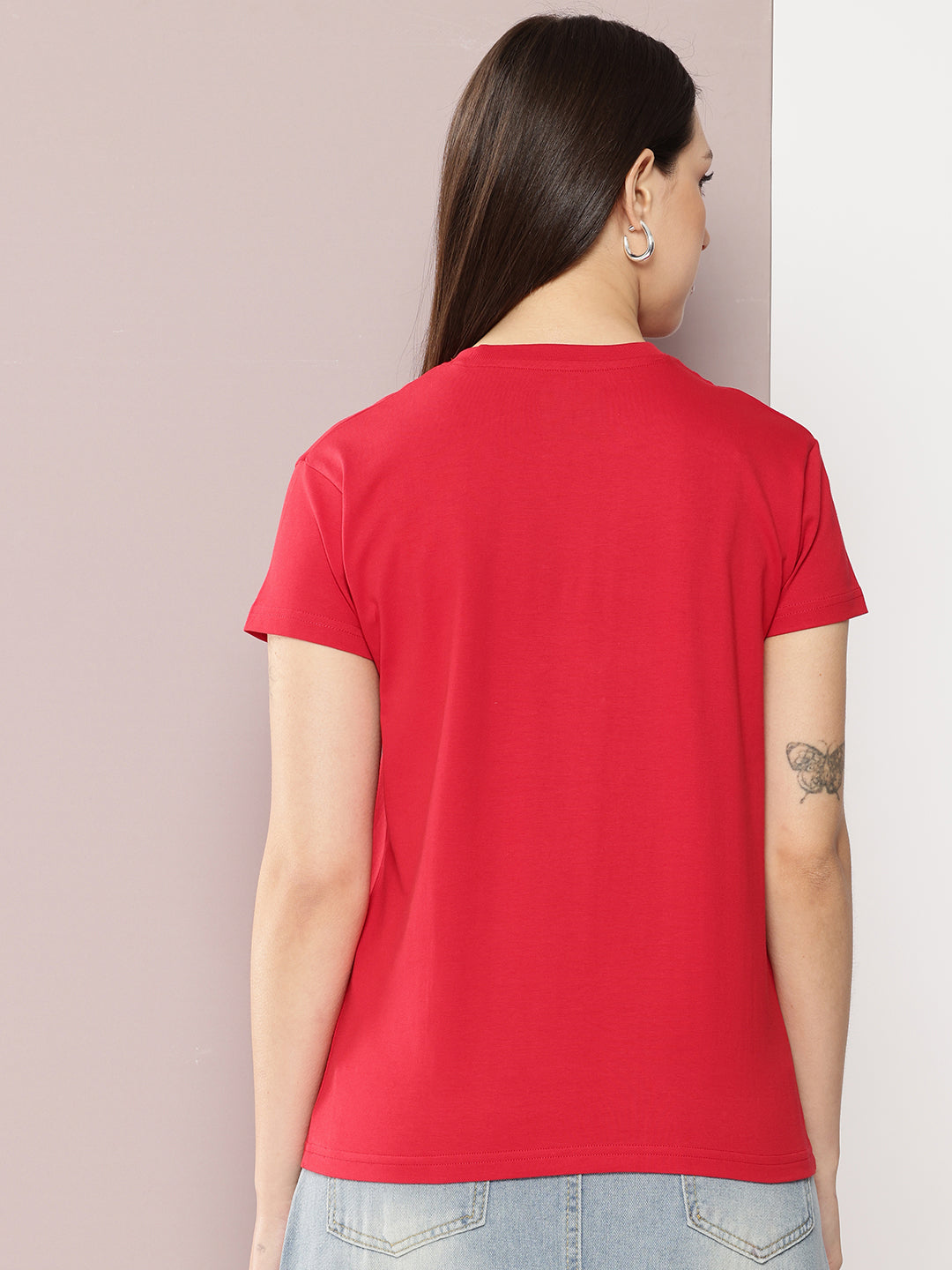 Womens Half Sleeve Round Neck Solid Regular Fit Tshirts