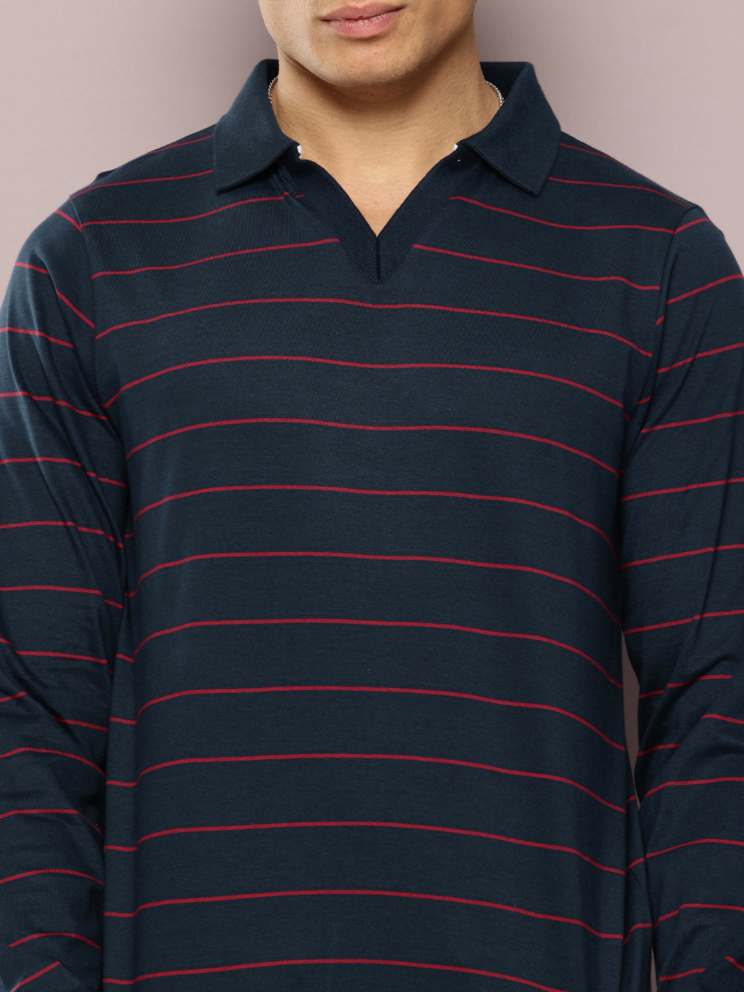 Mens Full Sleeve Polo Neck Striped Regular Fit Tshirts