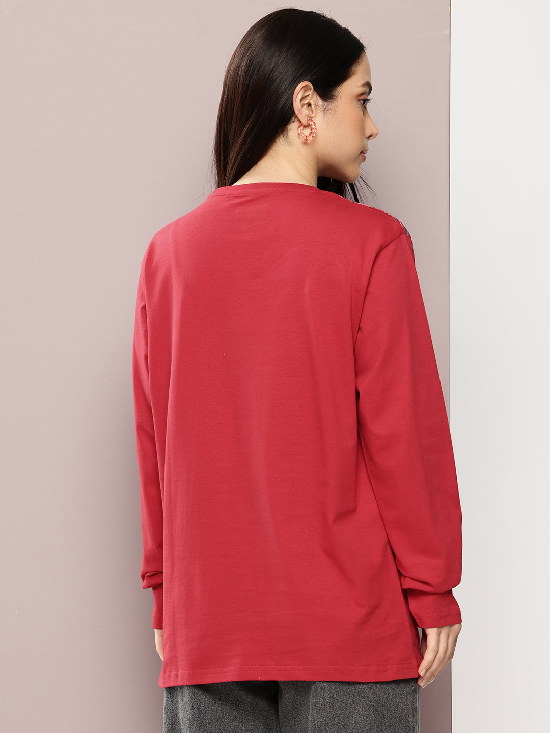Womens Full Sleeve Round Neck Printed Oversized Fit Tshirts
