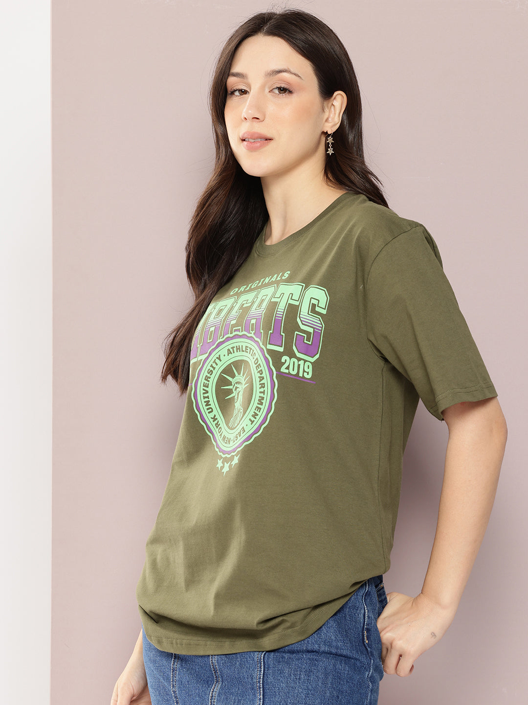Womens Half Sleeve Round Neck Printed Oversized Fit Tshirts