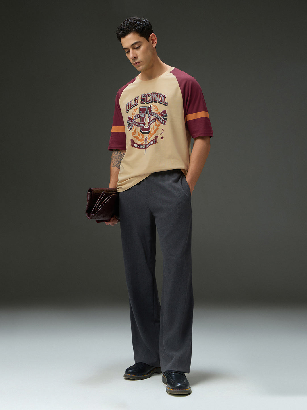 Mens Round Neck Raglan Sleeve Printed Oversized Fit Tshirt