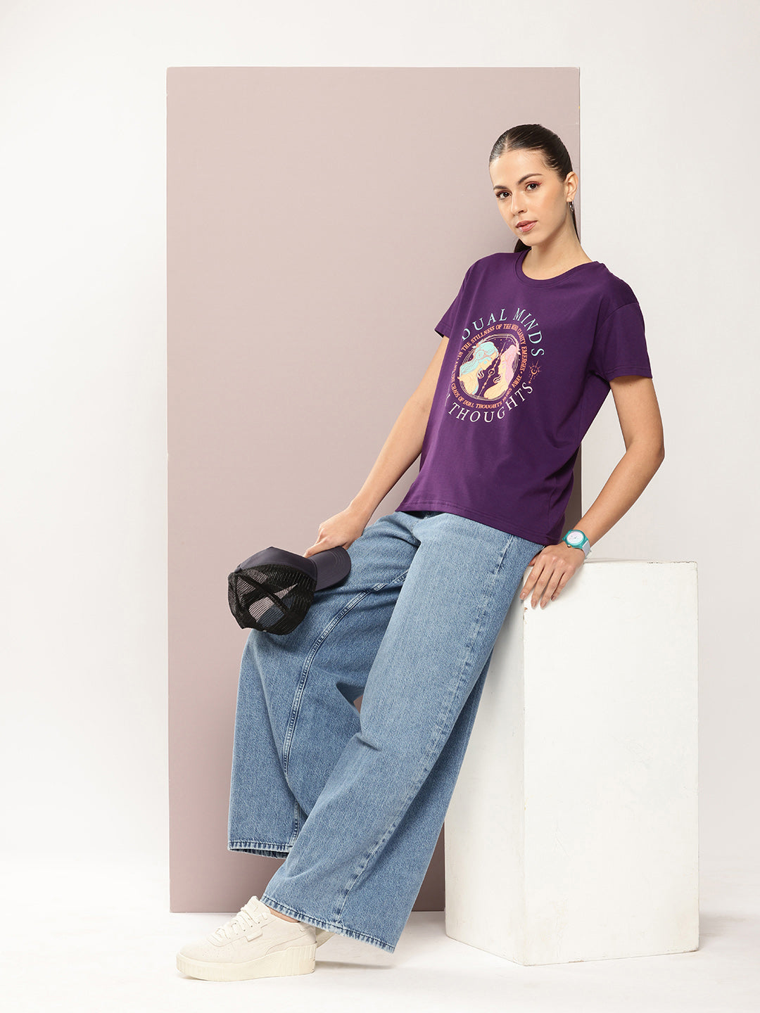 Womens Half Sleeve Round Neck Printed Boxy Fit Tshirts