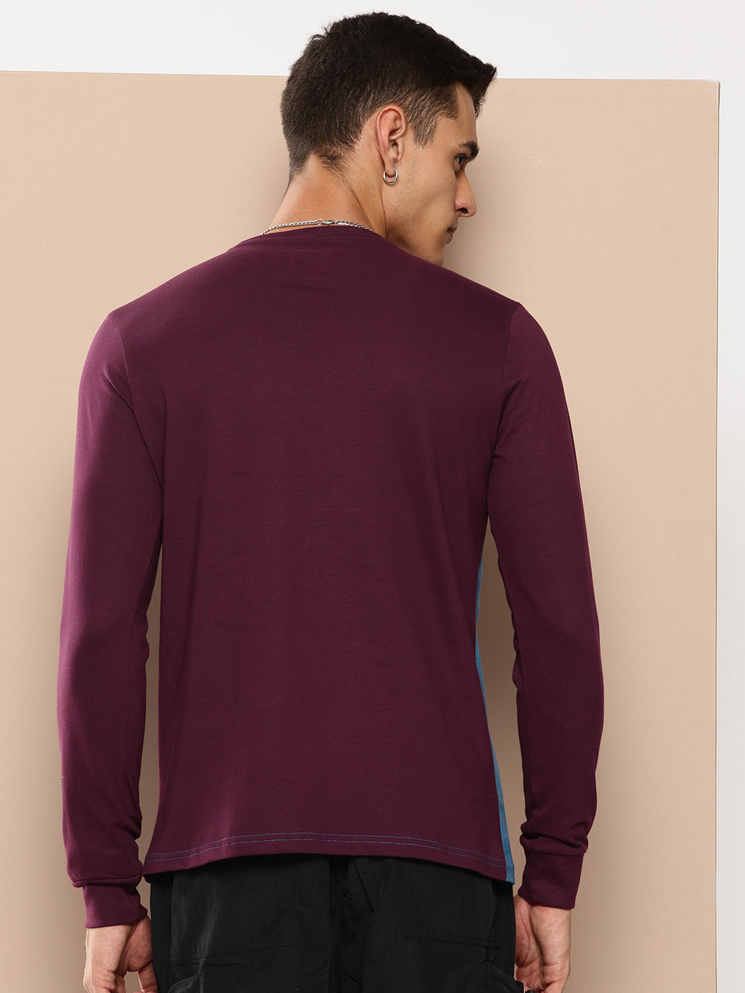 Mens Full Sleeve Round Neck Colourblocked Regular Fit Tshirts