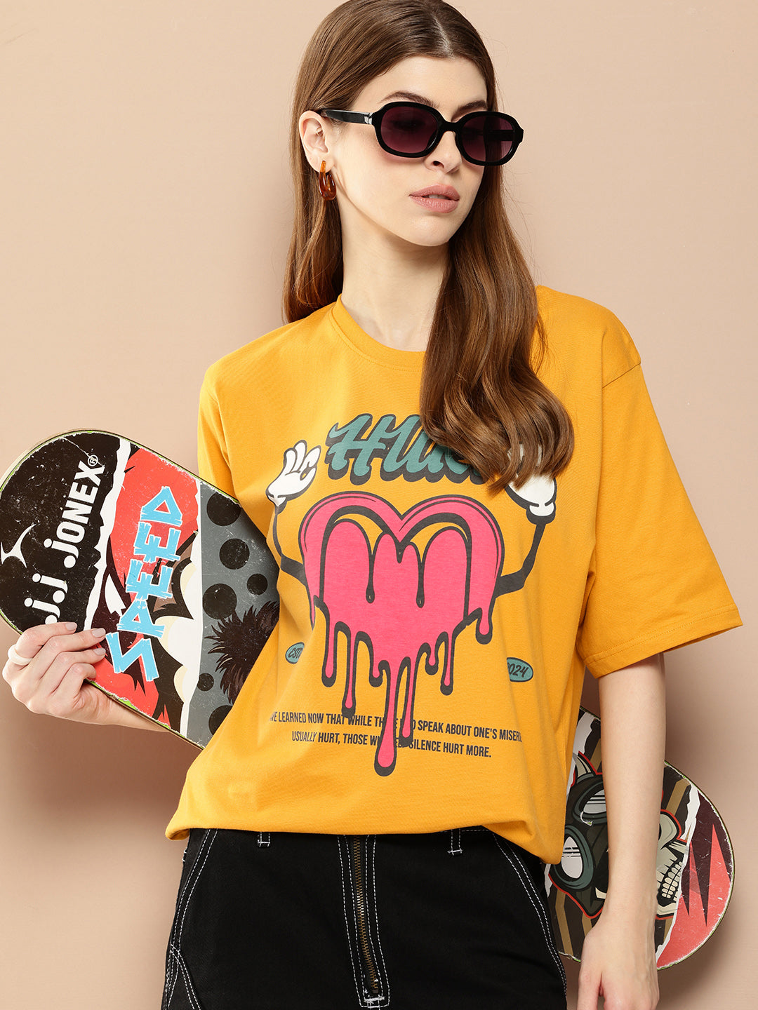 Womens Half Sleeve Round Neck Printed Oversized Fit Tshirts