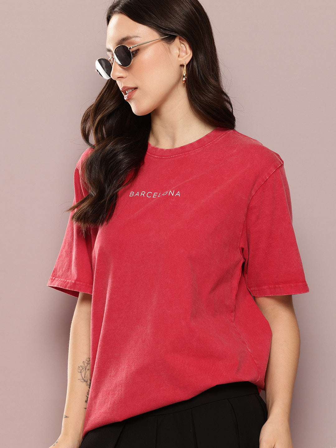 Womens Half Sleeve Round Neck Printed Oversized Fit Tshirts