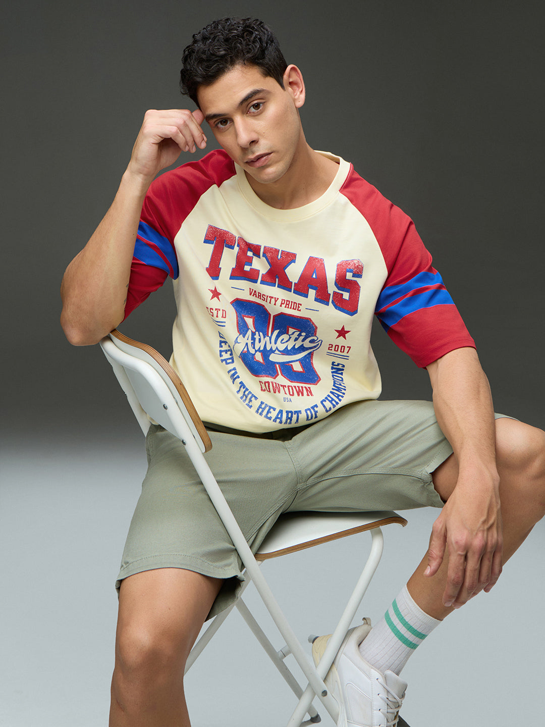 Mens Round Neck Raglan Sleeve Printed Oversized Fit Tshirt