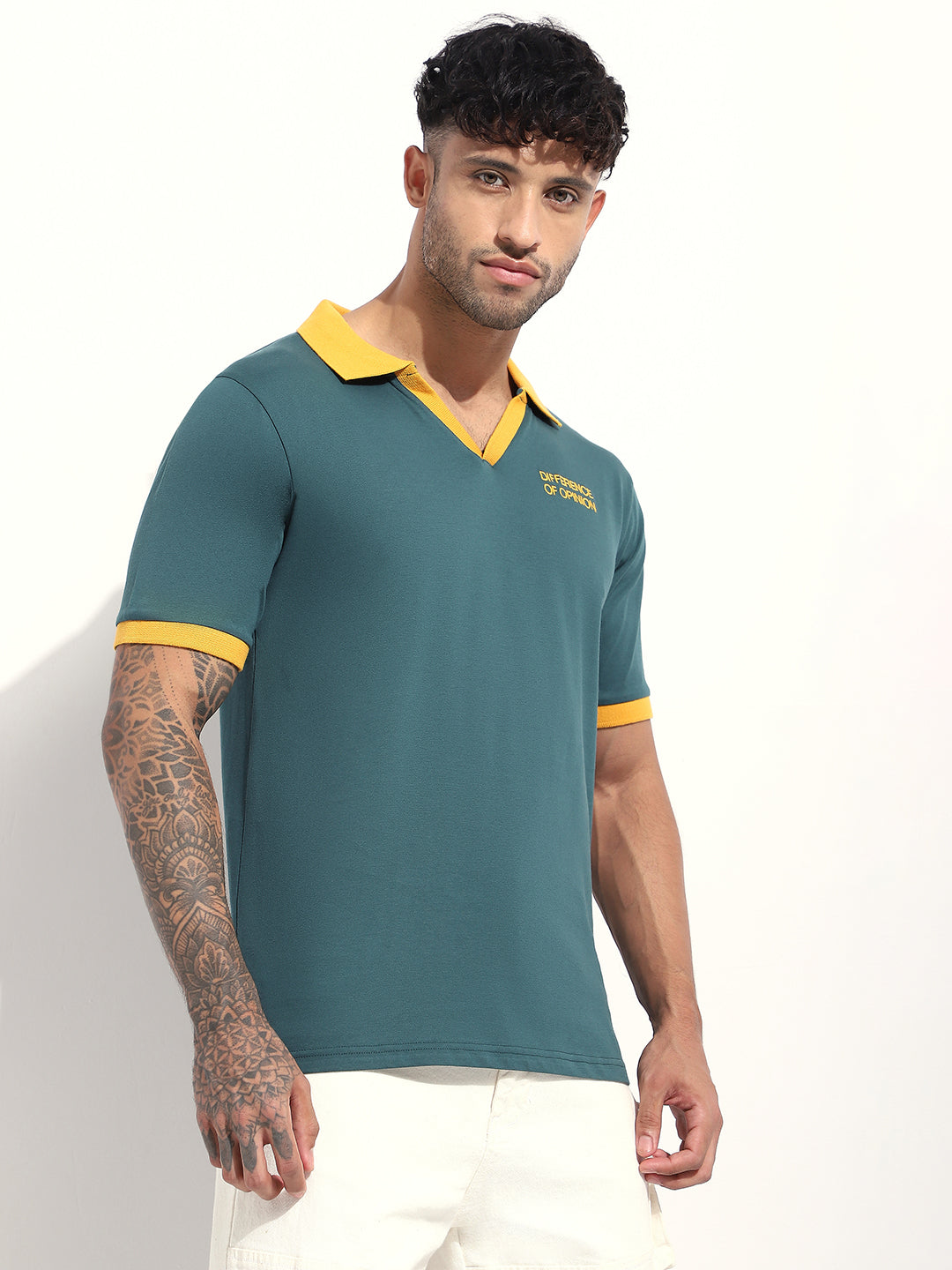 Mens Half Sleeve Polo Neck Back Embroidered Relaxed Fit Tshirts