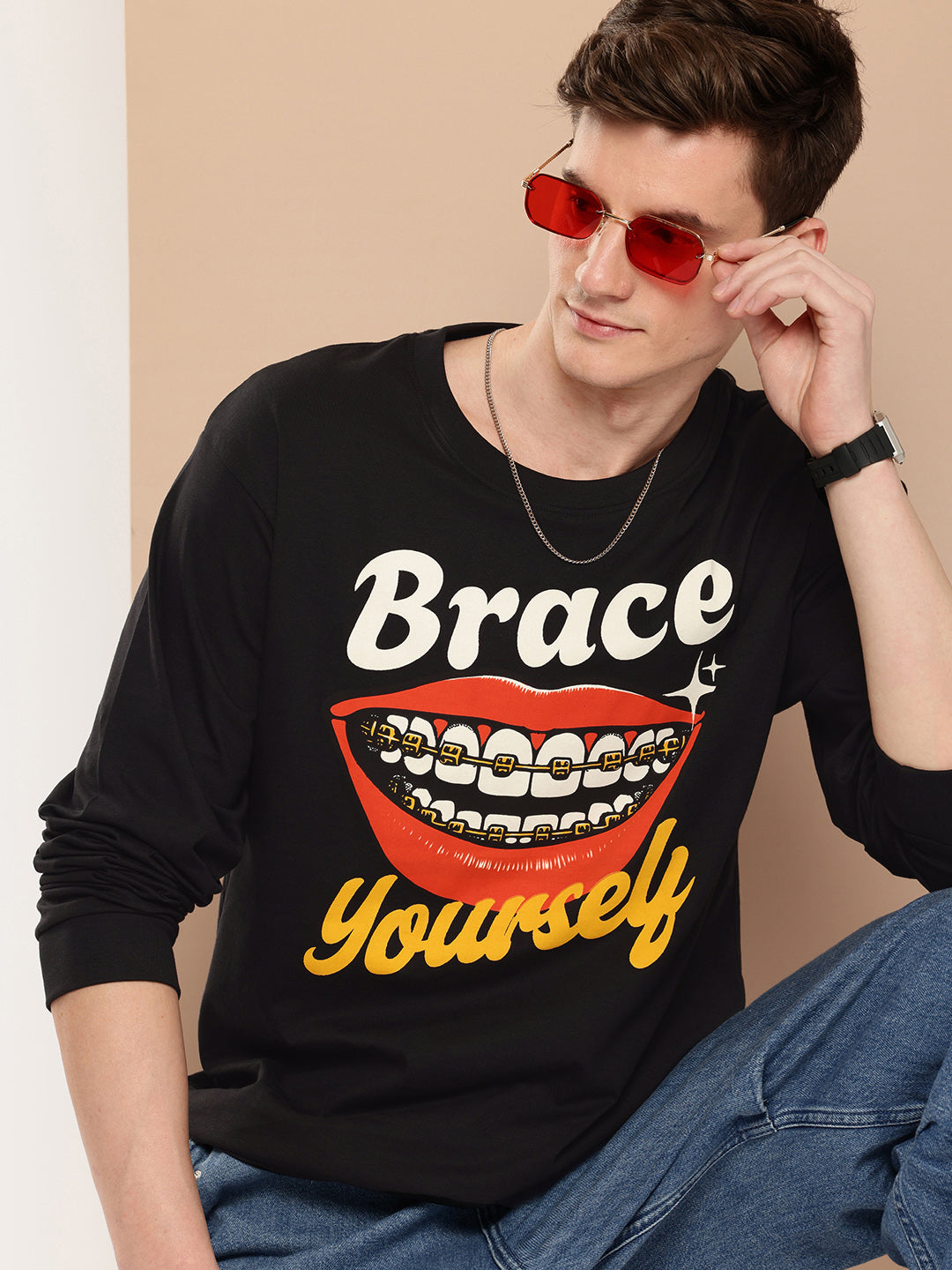 Mens Full Sleeve Round Neck Printed Oversized Fit Tshirts