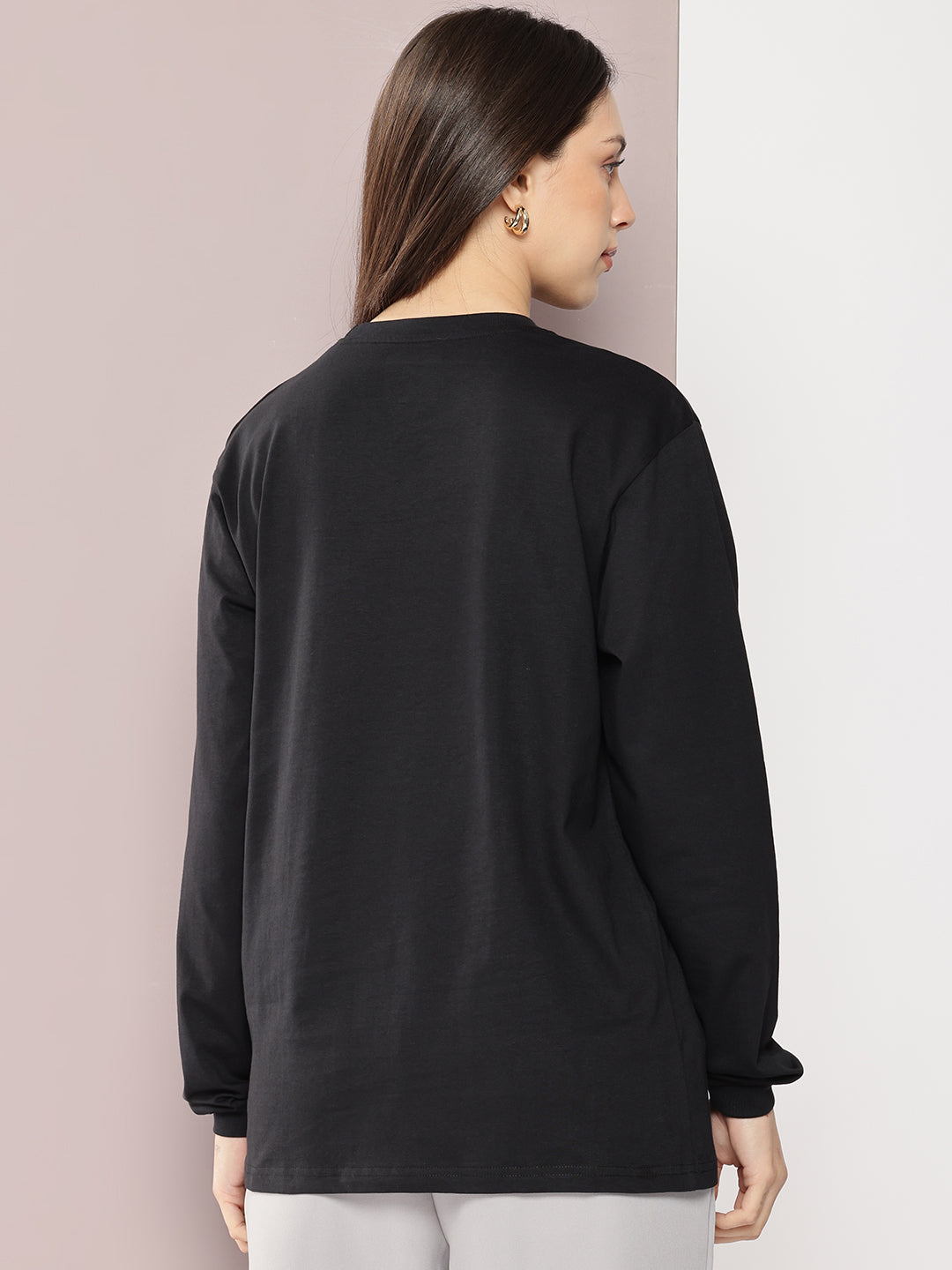 Womens Full Sleeve Round Neck Printed Oversized Fit Tshirts