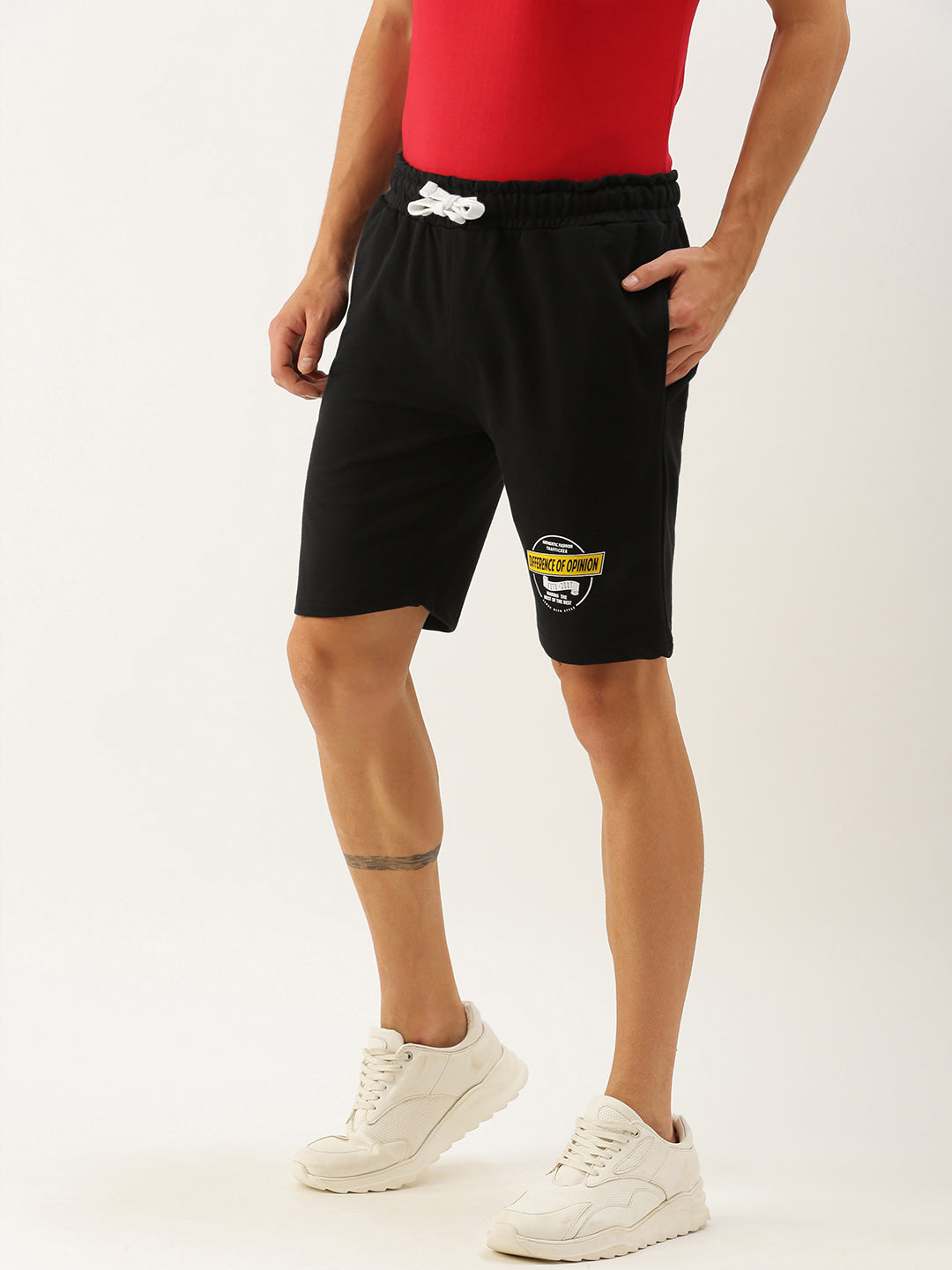Men Black Brand Logo Printed Mid-Rise Regular Shorts