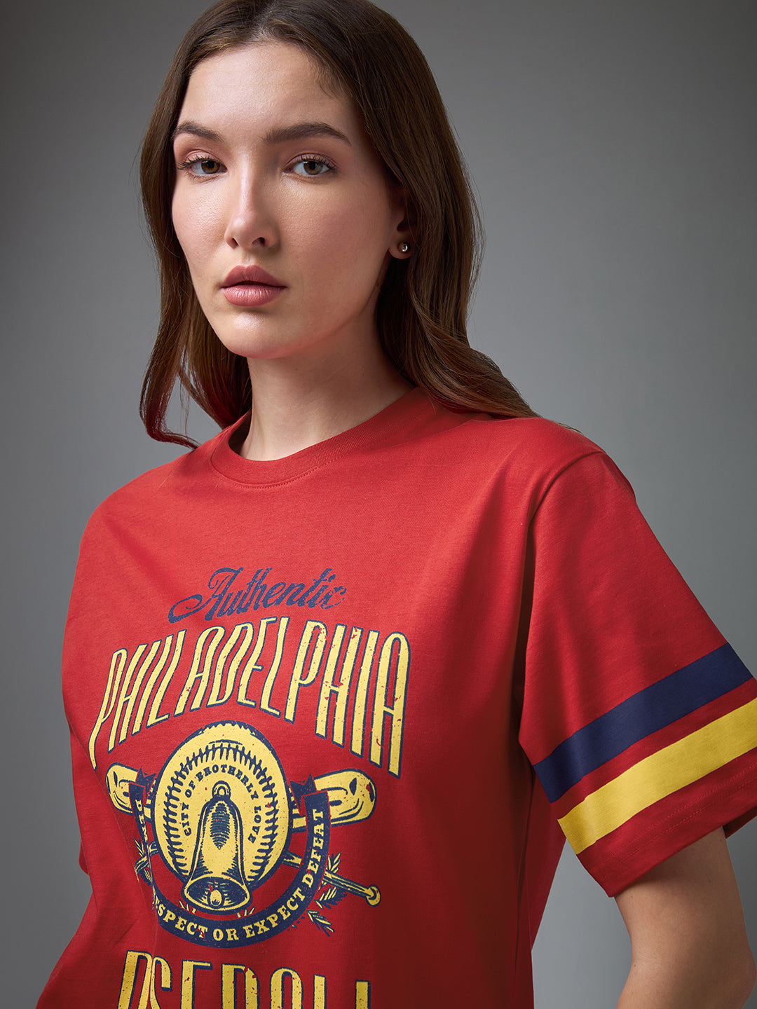 Womens Printed Round Neck Oversized Fit Tshirt