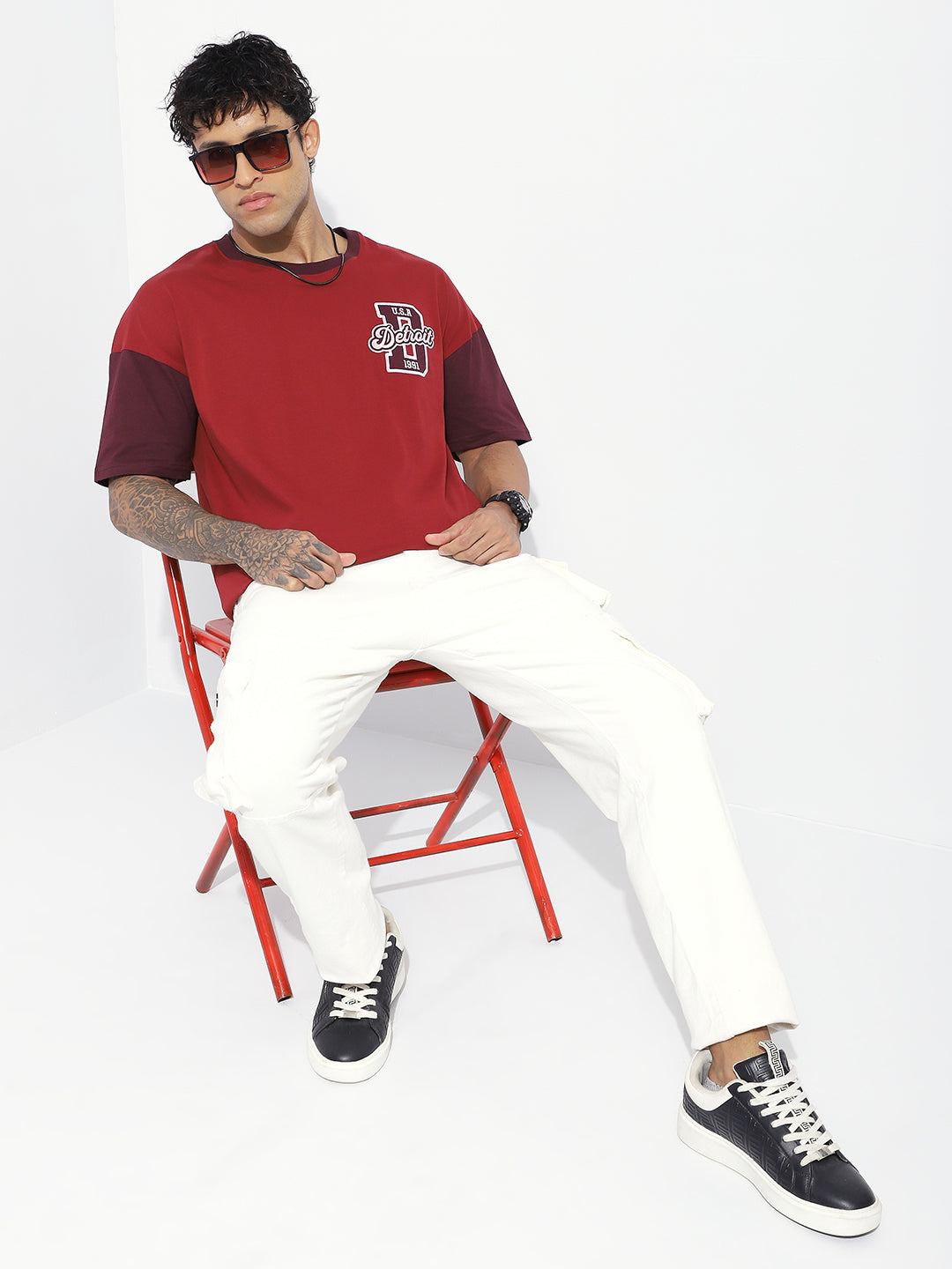 Mens Half Sleeve Drop Shoulder Embroidery Oversized Fit T-Shirts