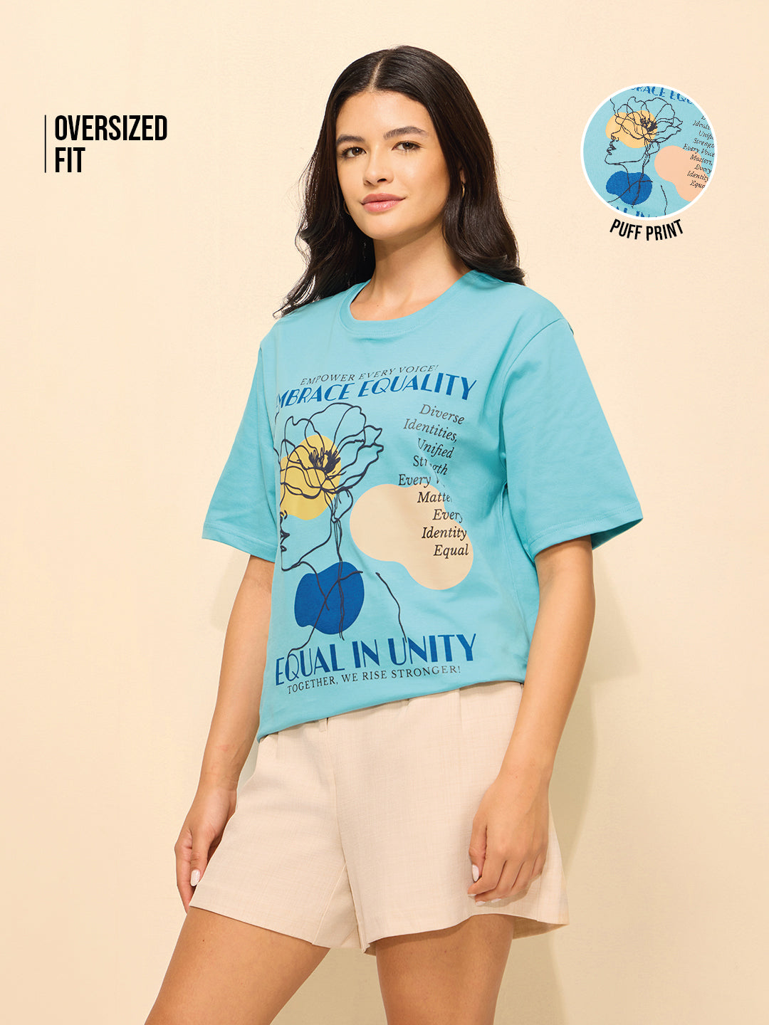 Womens Embroidery Oversized Fit Cotton T-Shirt