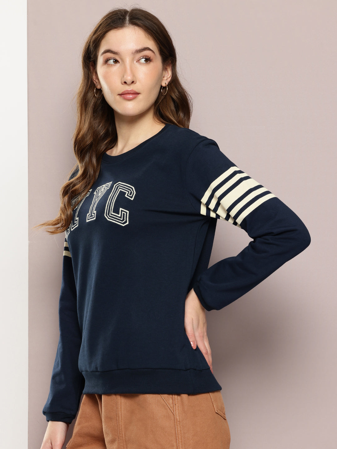 Womens Full Sleeve Round Neck Embroidered Relaxed Fit Tshirts