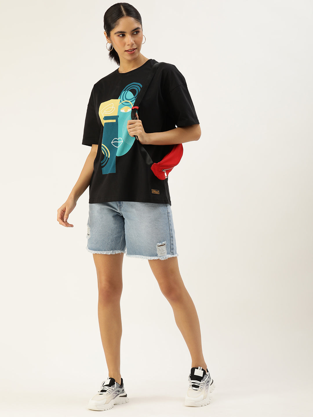Womens Half Sleeve Drop Shoulder Printed Oversized Fit T-Shirts