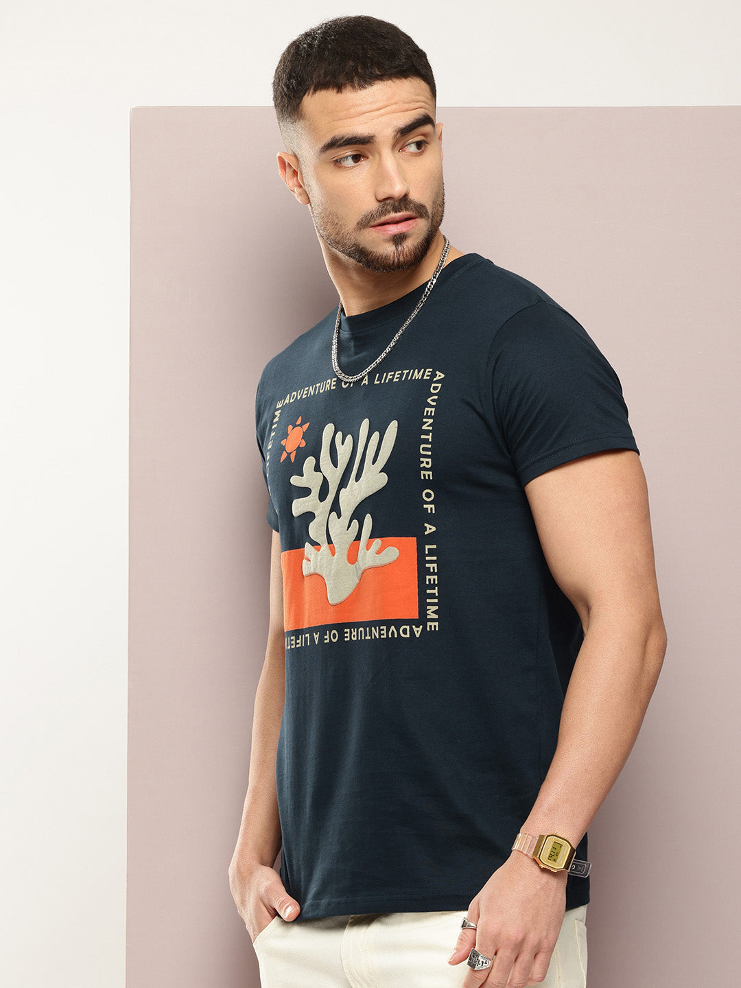 Mens Half Sleeve Round Neck Printed Regular Fit Tshirts